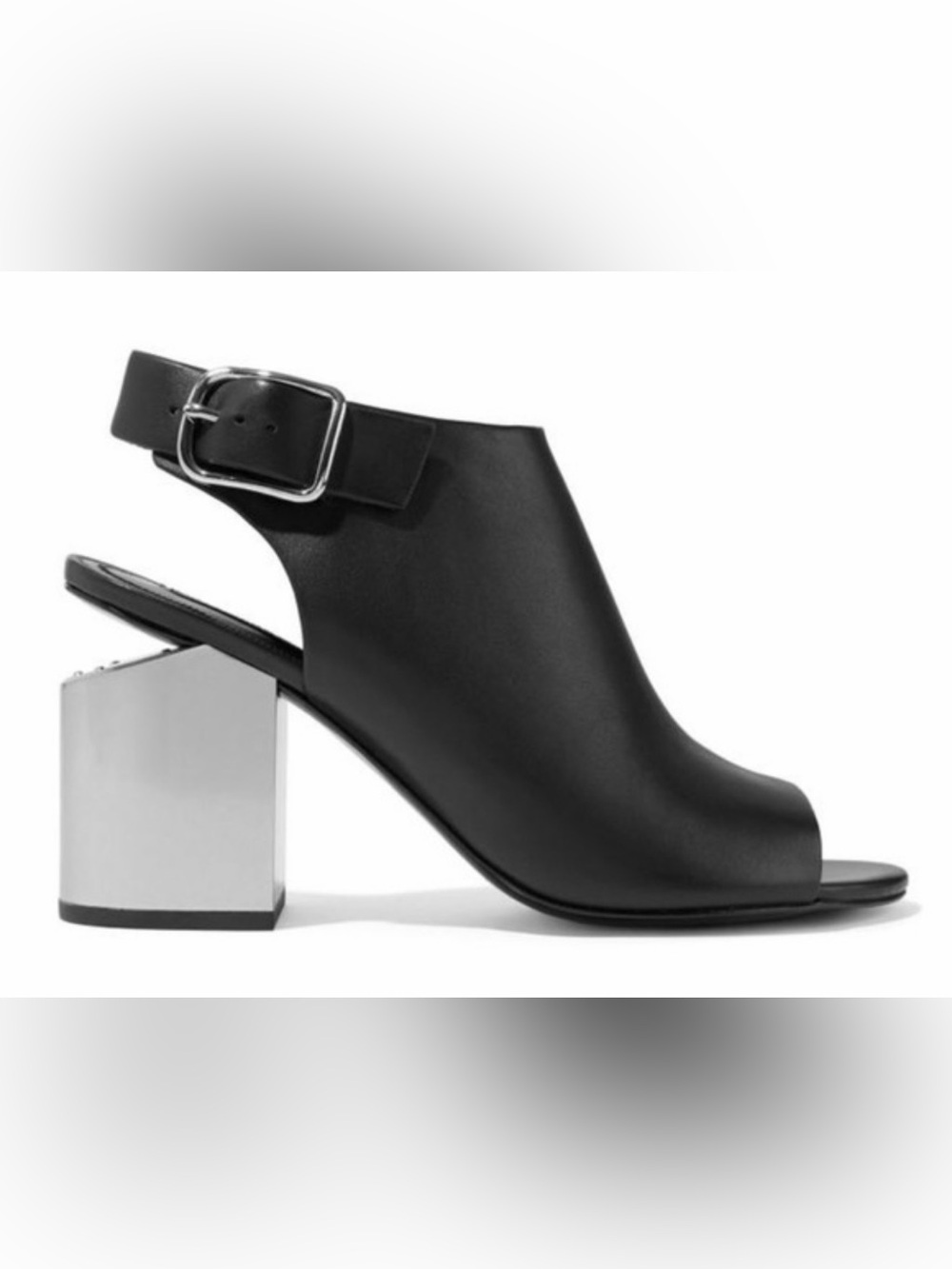 Alexander Wang Black Leather Metal Block Heel Sandals Size 37 | 7